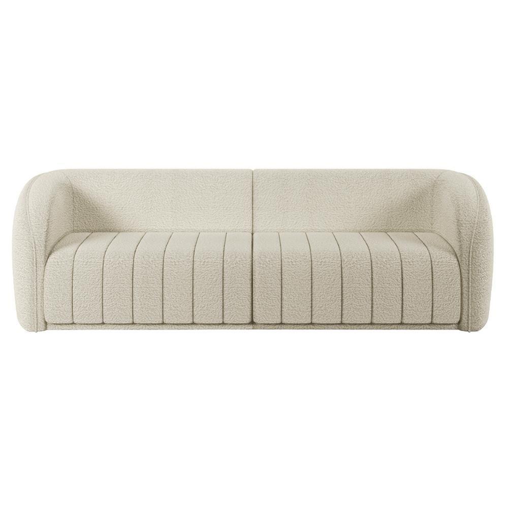 Kit Sofá 04 Lugares Para Sala 252 Cm Com 02 Poltronas Lazio M03 Bouclê Bege Claro - Lyam Decor - 7