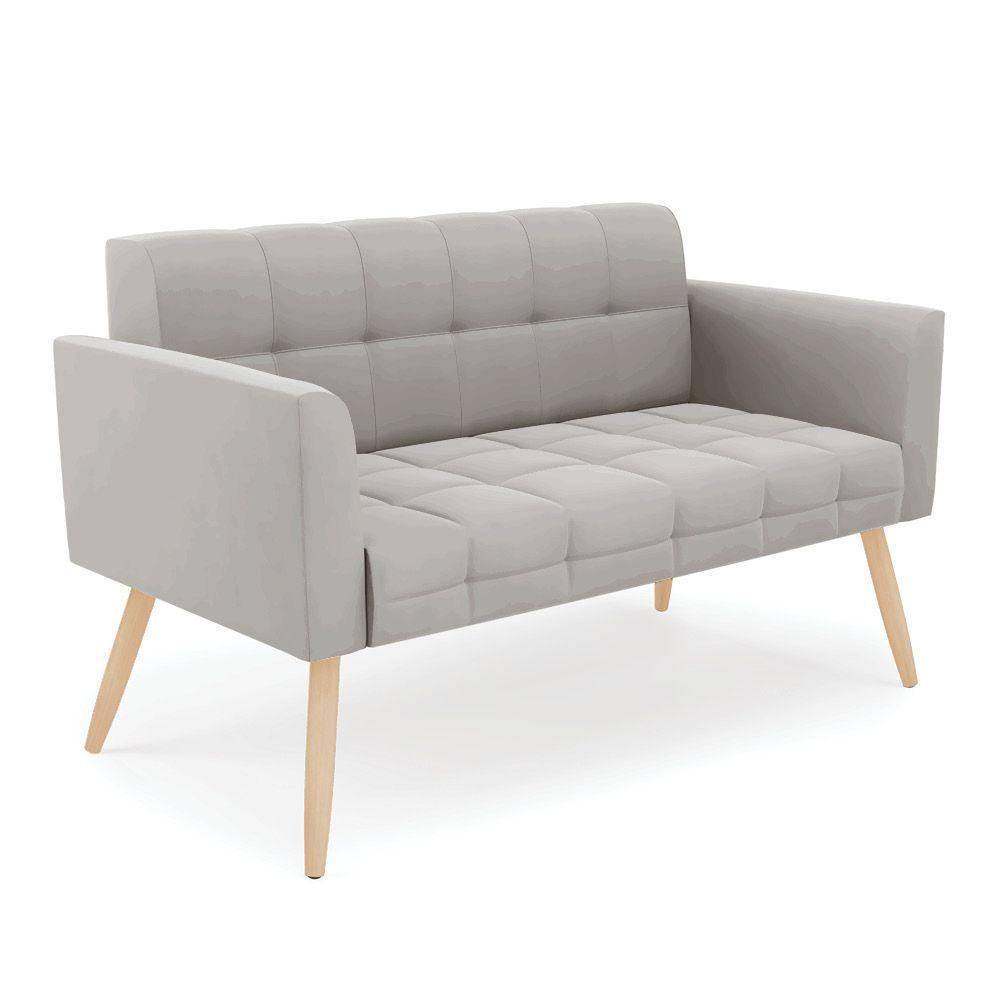 Kit 1 Sofá Namoradeira E 1 Poltrona Elisa Veludo Pés Palito Natural - D'rossi Cor Cinza - 7