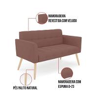 Kit 1 Sofá Namoradeira E 2 Poltronas Elisa Veludo Pés Palito Natural - D'rossi Cor Rose - 5