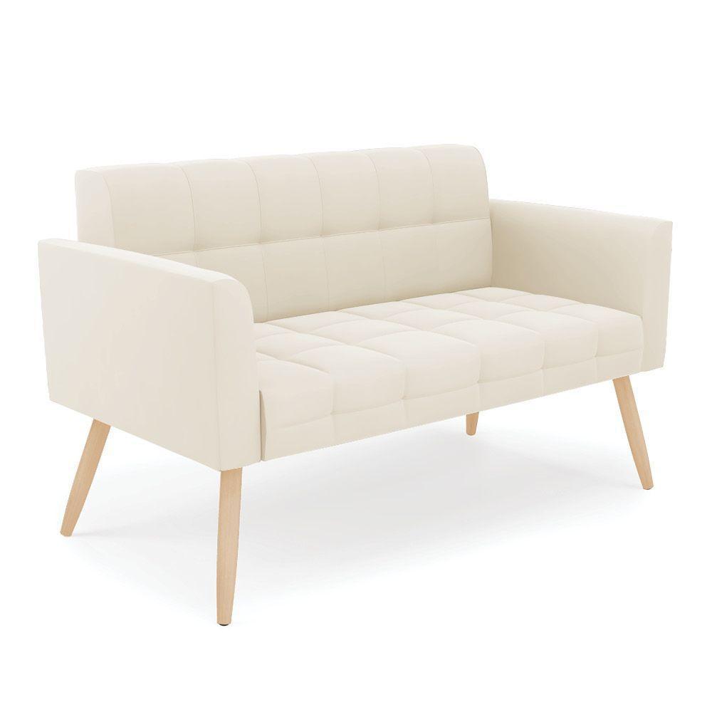 Kit 1 Sofá Namoradeira E 2 Poltronas Elisa Veludo Pés Palito Natural - D'rossi Cor Bege - 2