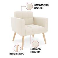 Kit 1 Sofá Namoradeira E 2 Poltronas Elisa Veludo Pés Palito Natural - D'rossi Cor Bege - 3