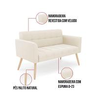 Kit 1 Sofá Namoradeira E 2 Poltronas Elisa Veludo Pés Palito Natural - D'rossi Cor Bege - 7