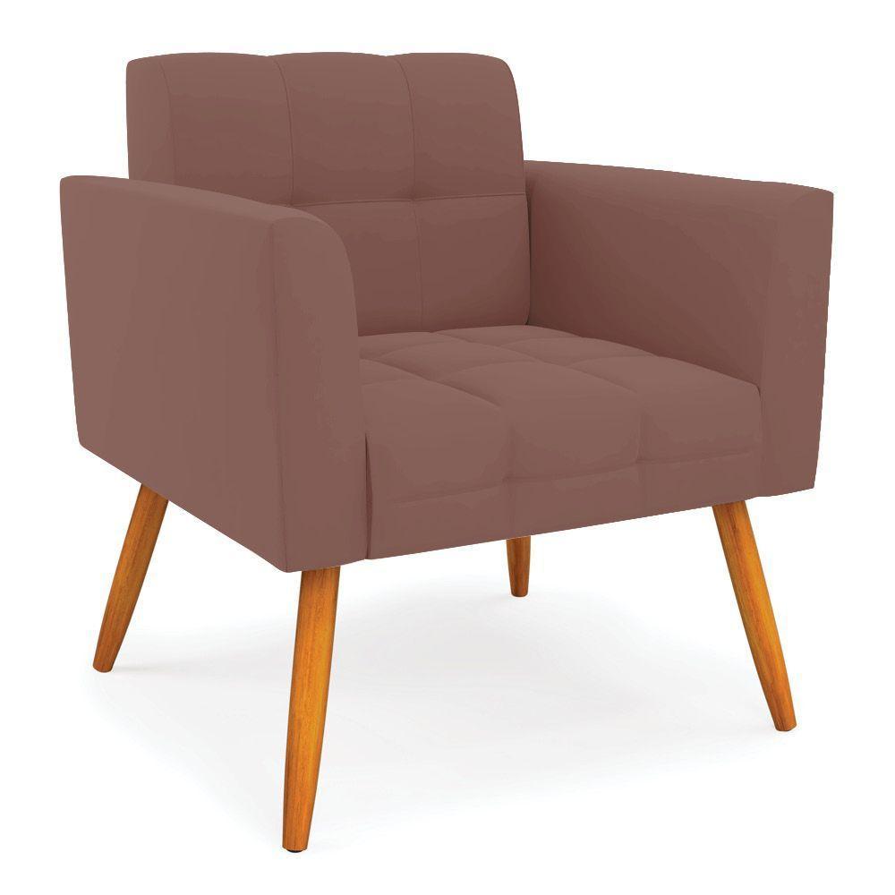 Kit 1 Sofá Namoradeira E 2 Poltronas Elisa Veludo Rosê Pés Palito Castanho - D'rossi - 4