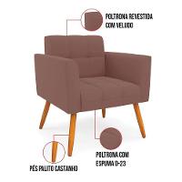 Kit 1 Sofá Namoradeira E 2 Poltronas Elisa Veludo Rosê Pés Palito Castanho - D'rossi - 6