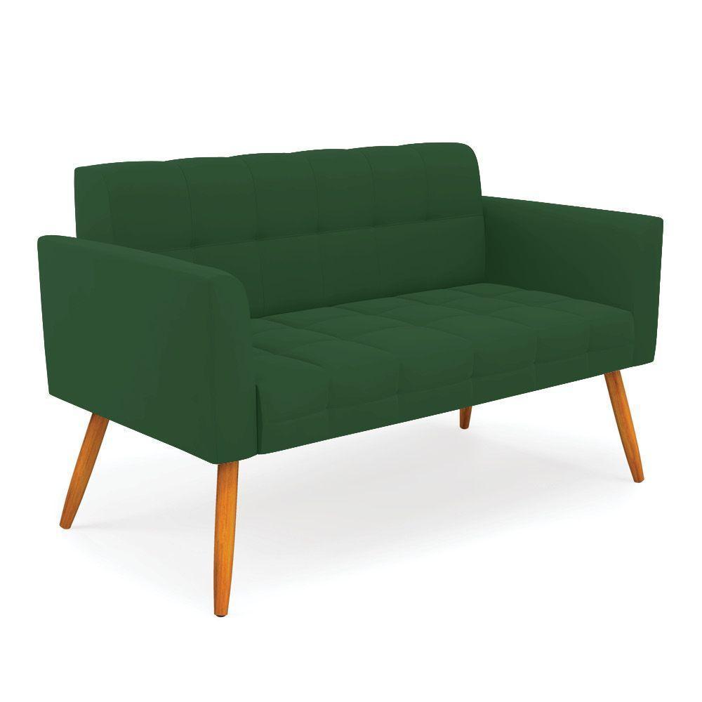 Kit 1 Sofá Namoradeira E 2 Poltronas Elisa Veludo Pés Palito Castanho - D'rossi Cor Verde - 8