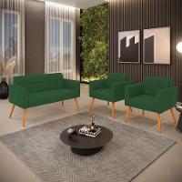 Kit 1 Sofá Namoradeira E 2 Poltronas Elisa Veludo Pés Palito Castanho - D'rossi Cor Verde - 3