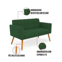 Kit 1 Sofá Namoradeira E 2 Poltronas Elisa Veludo Pés Palito Castanho - D'rossi Cor Verde - 5