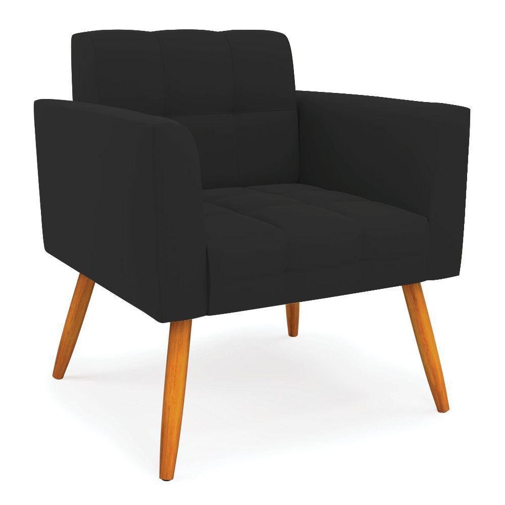 Kit 1 Sofá Namoradeira E 2 Poltronas Elisa Veludo Pés Palito Castanho - D'rossi Cor Preto - 10