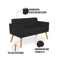 Kit 1 Sofá Namoradeira E 2 Poltronas Elisa Veludo Pés Palito Castanho - D'rossi Cor Preto - 5