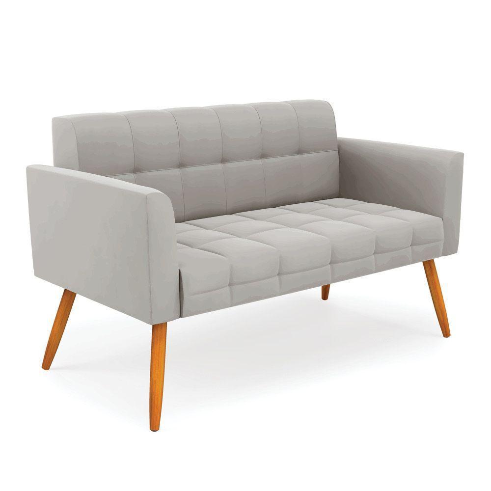 Kit 1 Sofá Namoradeira E 2 Poltronas Elisa Veludo Pés Palito Castanho - D'rossi Cor Cinza - 7