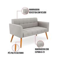 Kit 1 Sofá Namoradeira E 2 Poltronas Elisa Veludo Pés Palito Castanho - D'rossi Cor Cinza - 6