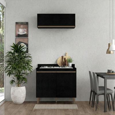 Cozinha Compacta Milão 3 Portas 4 Prateleiras MDP 80CM Preto Menu Móveis