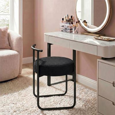 Puff Redondo Estofado com Base Aramada em Aço Metal Preto para Decorar Ambientes Mobília Decor