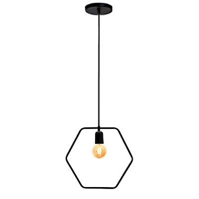 Pendente Lira Hexagonal 7607 Design Geométrico Preto Fosco em Metal Caisma 33CM