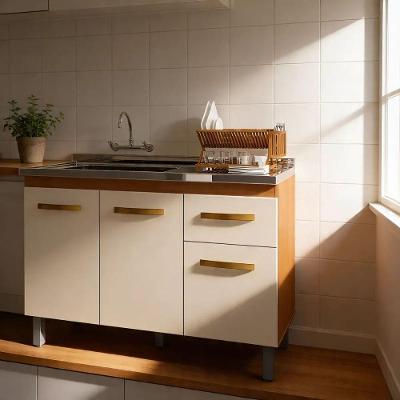 Balcão Gabinete de Cozinha para Pia Savana Off-white 3 Portas 1 Gaveta 120cm Mobília Decor