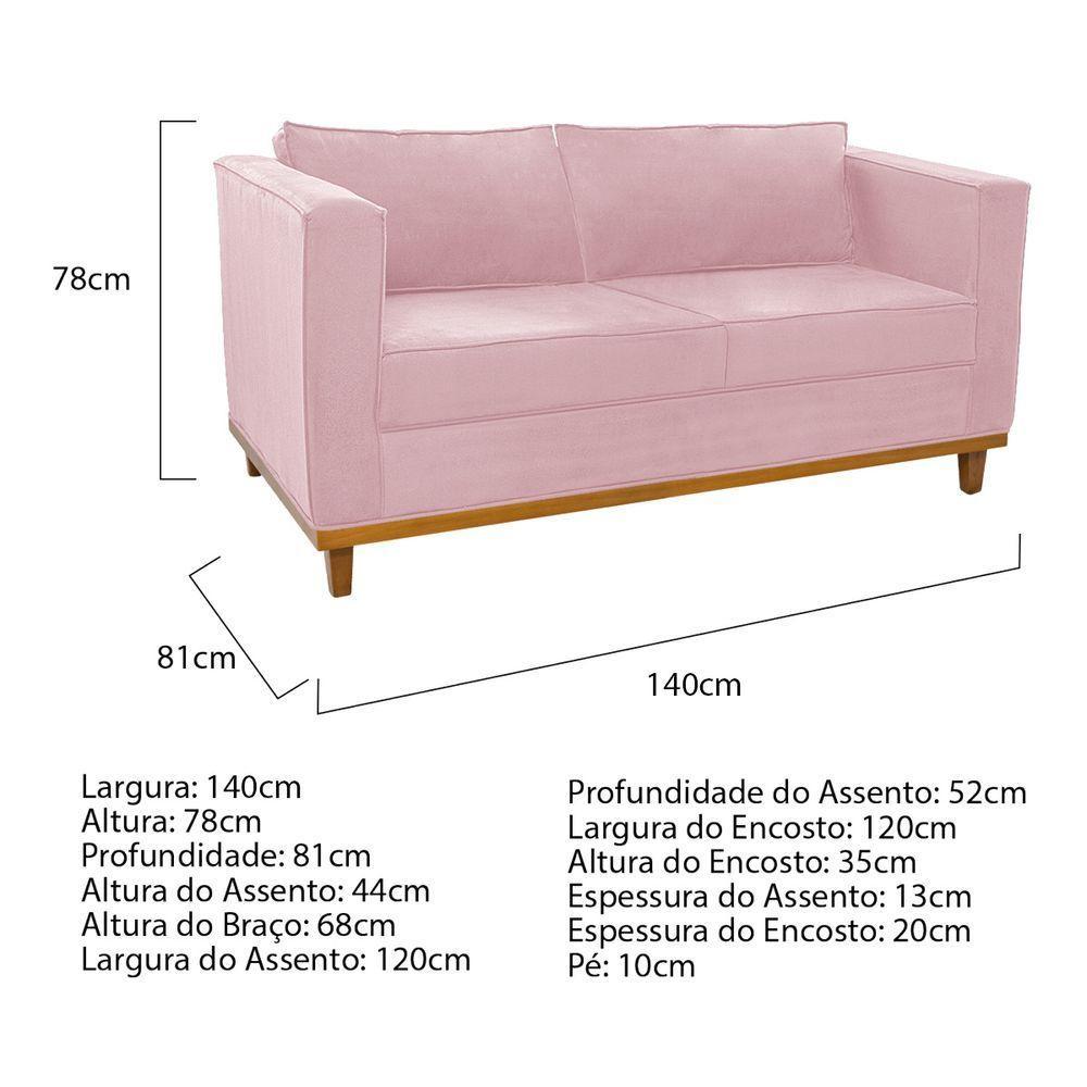 Sofá 2 Lugares Europa Suede Doce Sonho Móveis Cor Rosa Bebê - 4