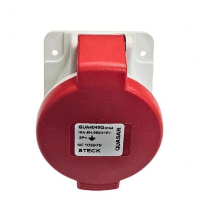 Tomada Industrial Inclinada Embutir QUA4046Q 16A 380-415V IP44 Vermelho Steck