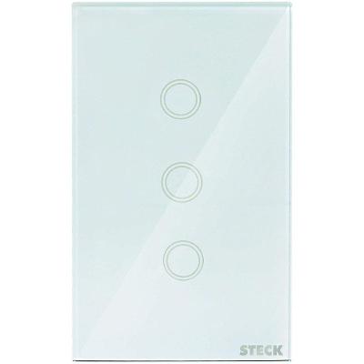 Interruptor Touch Wi-fi Smarteck 3 Módulos com Comando de Voz Branco Steck SMCI3BS1