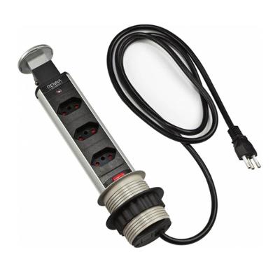 Tomada Mini Totem Mesa Manual 3 Tomadas 16A Push To Open Preto com Cinza Renna