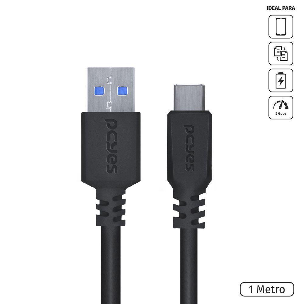 Cabo Para Celular Smartphone Usb Tipo C Para Usb A 3.0 1 Metro Preto - P3Uacp-1 - 1
