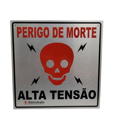 Placa Advertência Perigo de Morte Alta Tensão em Alumínio Amarelo Inova 190X190MM