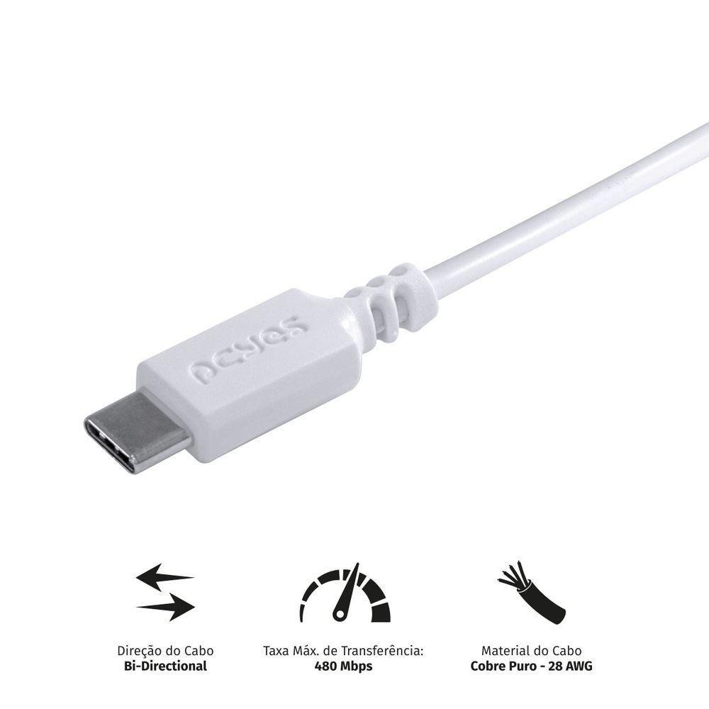 Cabo Para Celular Usb A 2.0 Para Usb Tipo C 1 Metro Branco - Puacb-01 - 8