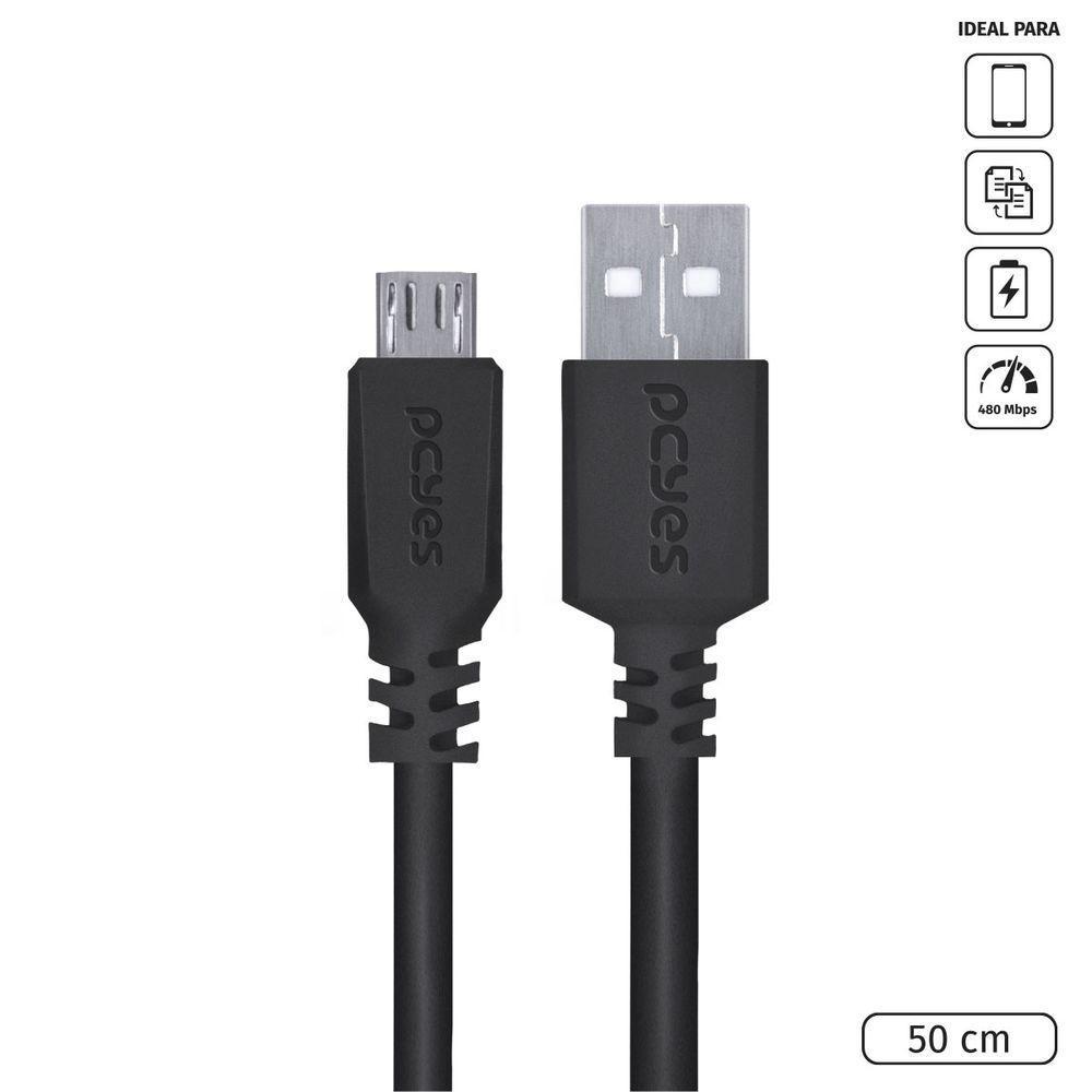Cabo Para Celular Smartphone Micro Usb Para Usb A 2.0 50 Cm Preto Pmuap-05 - 2