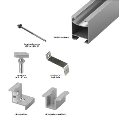 Estrutura Metálica para Fixação em Telha para 04 Placas Retrato 5,50mts Completa Alumínio 5,50M