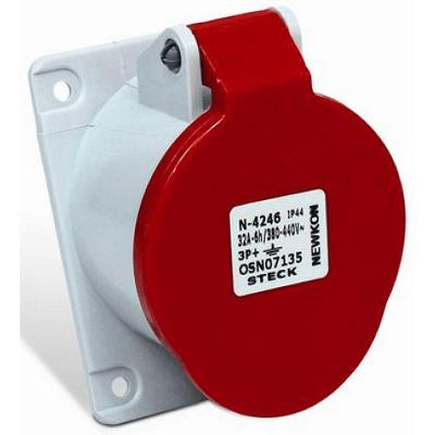 Tomada Industrial N4246 Embutir 32A 3P+T 380-440V IP44 Vermelho Steck
