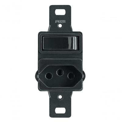 Conjunto Embutir com Placa para Condulete 14008 1S + 1T 2P+T 10A NBR14136 Bivolt Preto Pezzi