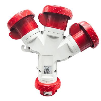Tomada Industrial Múltipla S44086W 16A 3P+T 380-440V IP67 Vermelho Steck 1 Entrada 3 Saídas