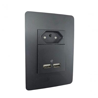 Conjunto Tomada 10A 2P+T com 2 Usbs 2.1A Placa Horizontal Grafite Orion Schneider Electric