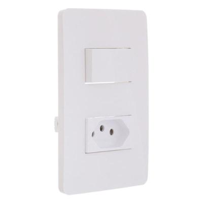 Conjunto Placa Horizontal 2x4 com Interruptor e Tomada 2P+T 10A LED Branco Orion Schneider Electric