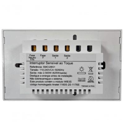 Interruptor Touch Wi-fi Smarteck 2 Módulos com Comando de Voz Branco Steck
