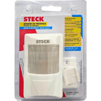 Sensor de Presença 868106 Infravermelho 180 graus  Detecção 12m Branco Steck
