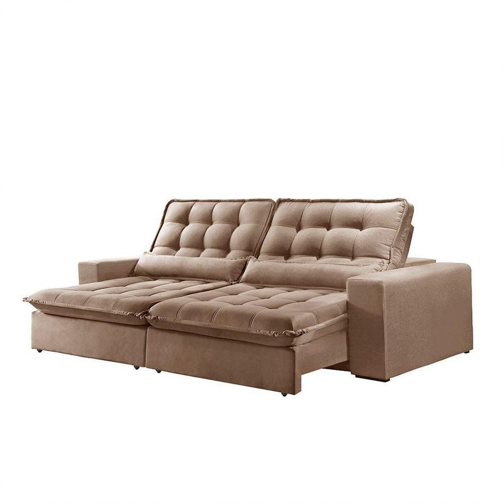 Sofá 4 Lugares Retrátil Orion 2.50m Veludo Bege Móveis Mix Bege - 4