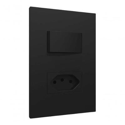 Conjunto Placa Horizontal 2x4 com Tomada e Interruptor S71323194 10A 2P+T Grafite Schneider