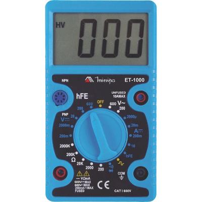Multímetro Digital ET-1000 com Medição de Tensão Corrente Resistência Teste de Diodo Continuidade