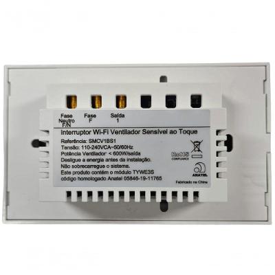 Interruptor Touch Ventilador Wi-fi Smarteck 4x2 com LED Azul Branco Steck SMCV1BS1