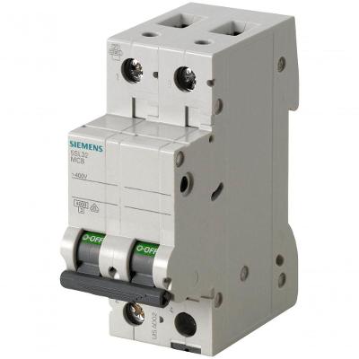 Disjuntor Bipolar 5SL3202-7MB Curva C 2A Protecao Contra Curto Branco Bivolt Siemens
