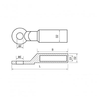Terminal Tubular TBA-70 com Transição de Cabo de Alumínio e Liga com Extremidade de Cobre TCM