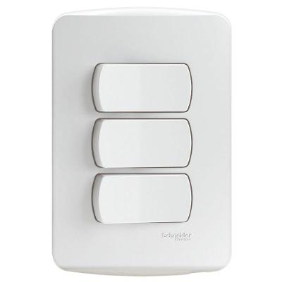 Conjunto Placa 2x4 com 3 Interruptores Simples S3B69310 10A 250V Branco Schneider
