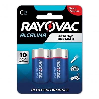 Pilha Alcalina C Média 2 Unidades Alta Durabilidade para Tecnologia Cinza Rayovac LR14