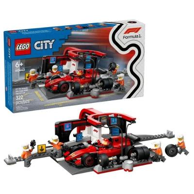 Brinquedo de Construção 60443 com Troca de Pneus Turboalimentada e Carro Ferrari F1 Vermelho Lego