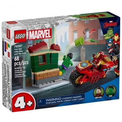 Brinquedo Lego 76287 para Construir com Hulk e Homem de Ferro em Motocicleta Marvel