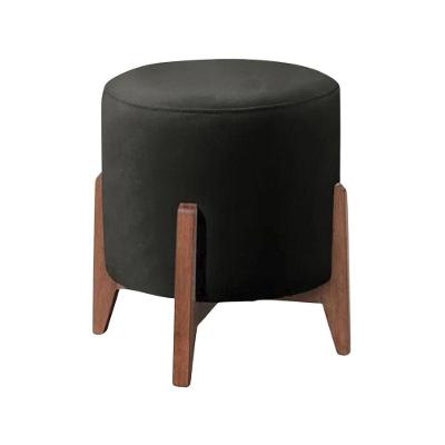 Puff Estofado Decorativo Redondo Thor Suede preto