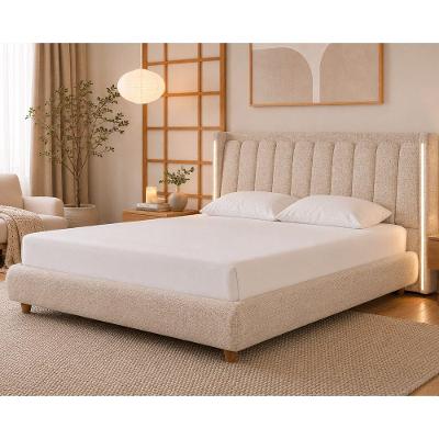 Cama Japonesa King Seo-yeon com Cabeceira em Led Madeira Linho Bege Sallar Home