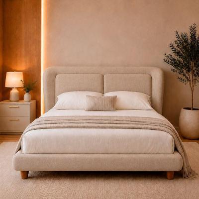 Cama Japonesa King Haru com Cabeceira Blind Madeira Linho Bege Sallar Home