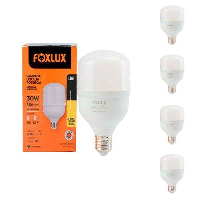 Kit 5 Lâmpada Led Alta Potência 30w 3000k E-27 Bivolt Foxlux