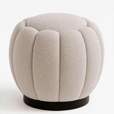 Puff Redondo Joy Assento Espuma Revestimento Linho Bege 48CM Decorativo Sallar Home